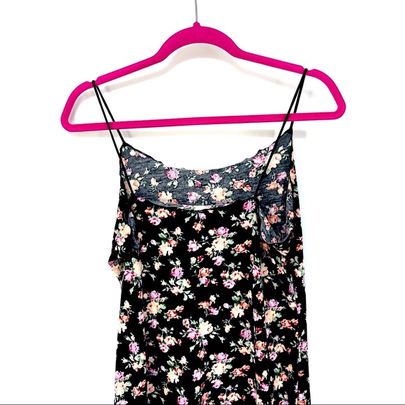 Large Black Floral Print Lettuce Trim Mini Dress - Picture 6 of 7